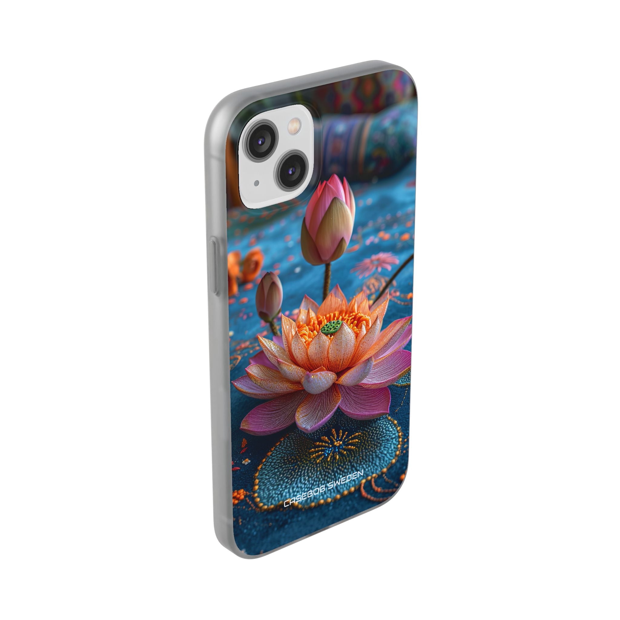 Vibrant Lotus Embroidery - Flexi iPhone 14 Phone Case