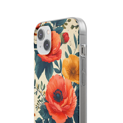 Vibrant Botanical Poppies - Flexi iPhone 14 Phone Case