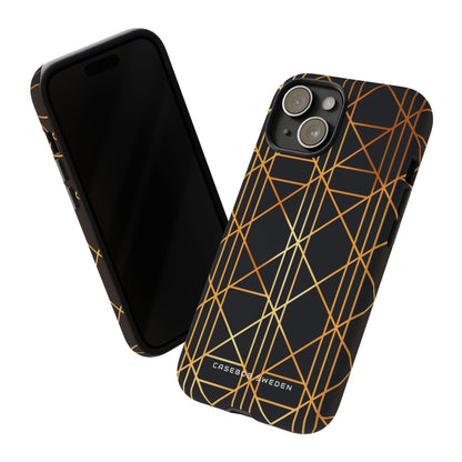 Golden Geometric Elegance iPhone 15 - Tough Phone Case