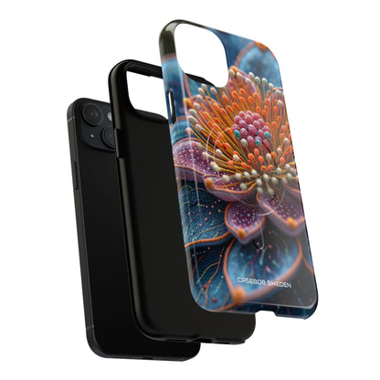 Blue-Orange Floral Swirl - Tough + MagSafe® iPhone 15 Phone Case