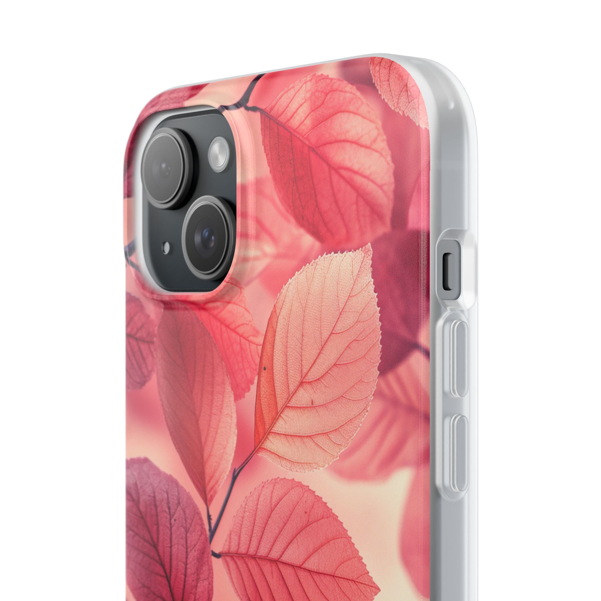 Elegant Pink Leaves iPhone 15 - Flexi Phone Case