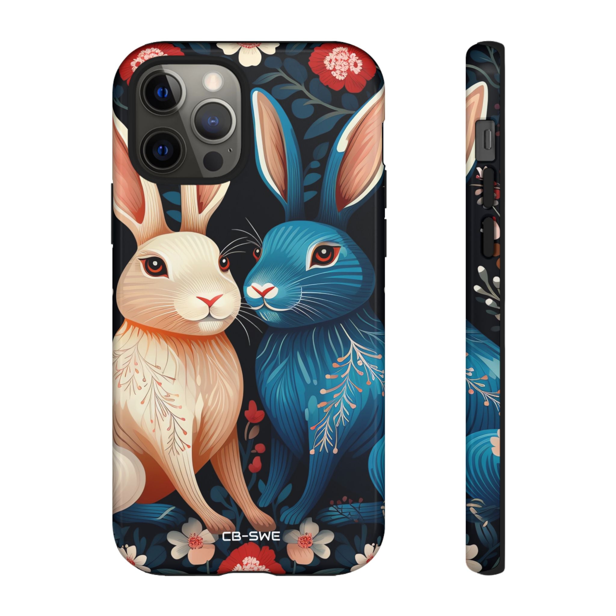 Rabbits Embrace Blossoms - iPhone Case