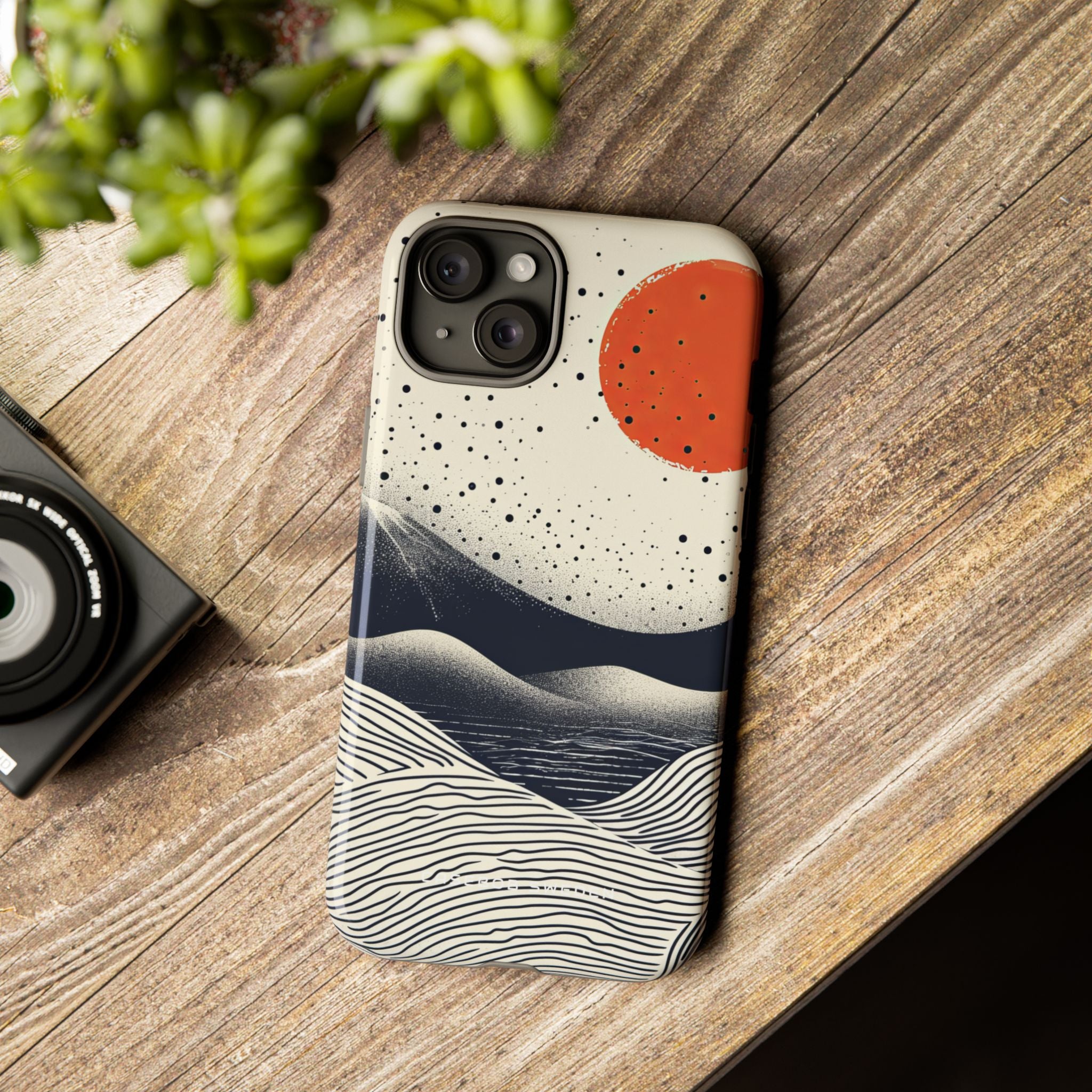 Red Sun Over Flowing Horizons iPhone 15 - Tough Phone Case