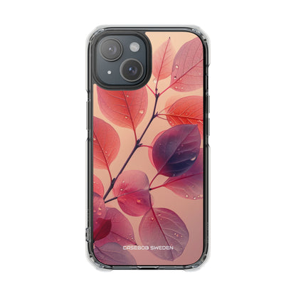 Pink Serenity Leaf Design - Clear Impact iPhone 15 Phone Case