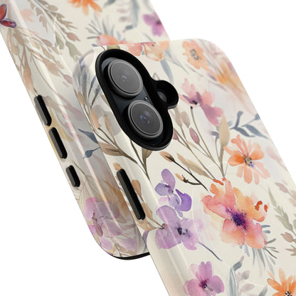 Soft Pink Floral Watercolor Design - Tough + MagSafe® iPhone 16 Phone Case