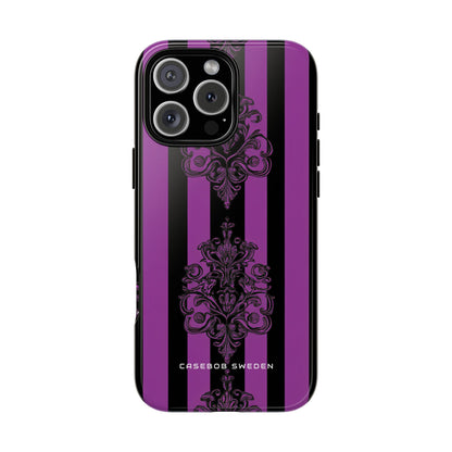 Gothic Elegance with Vertical Stripes and Ornamental Motifs iPhone 16 - Tough Phone Case