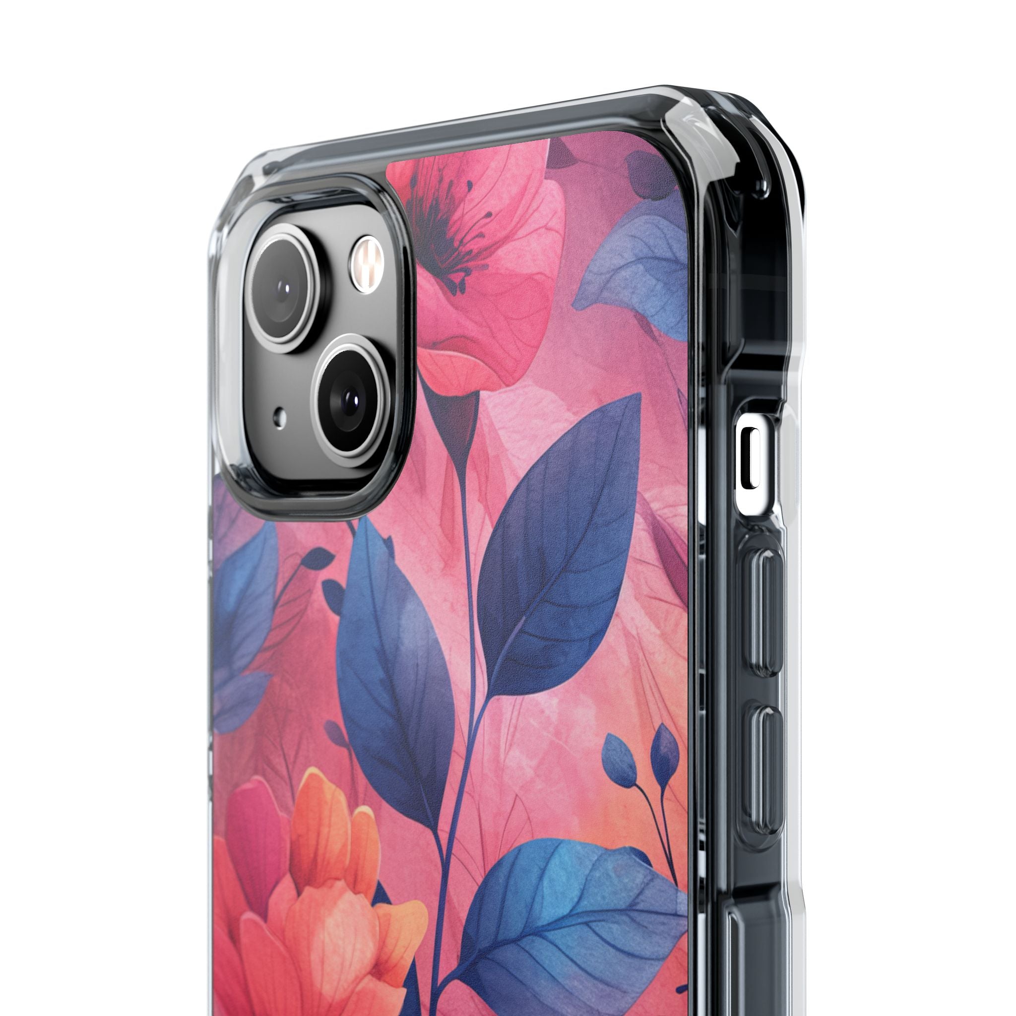 Pink Blue Floral - Clear Impact iPhone 14 Phone Case