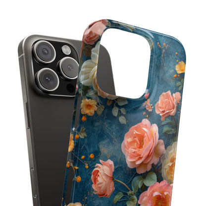 Blue Floral Elegance - Slim iPhone 16 Phone Case