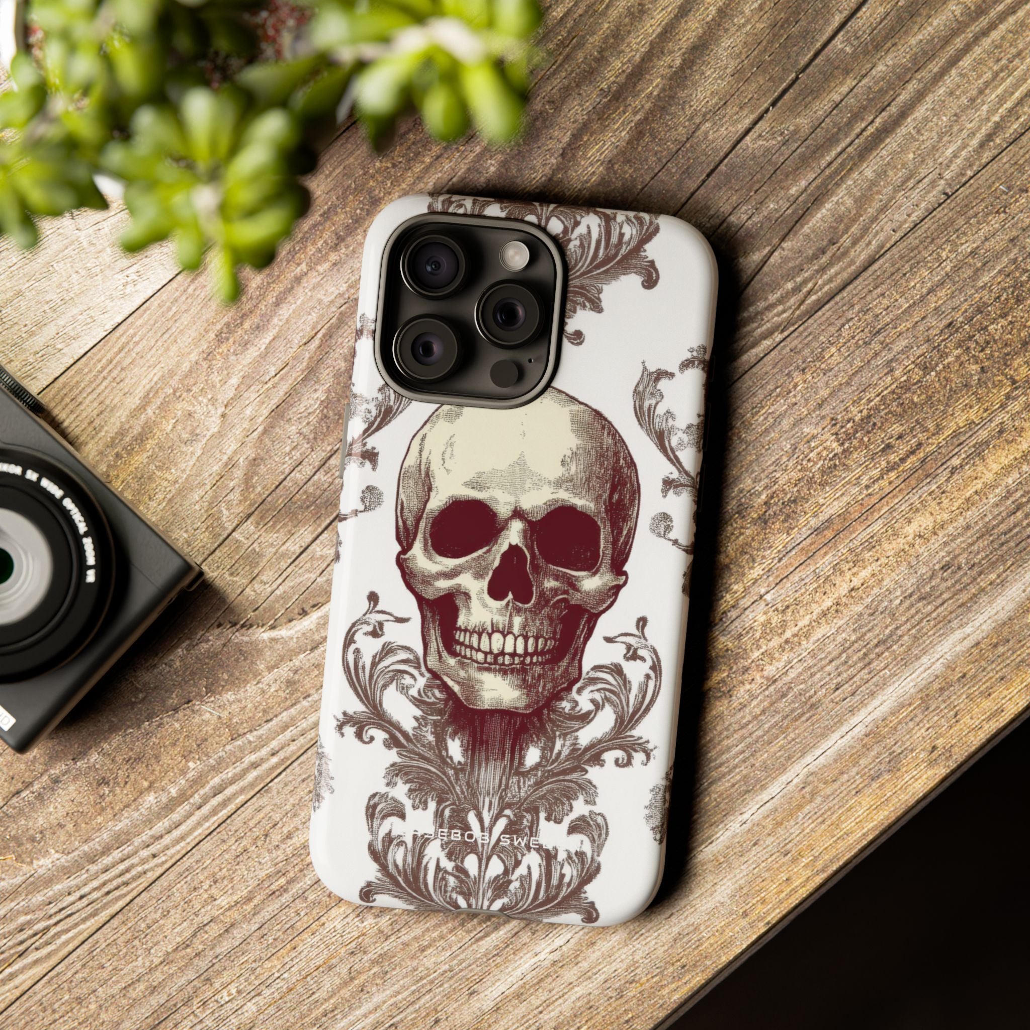 Gothic Skulls and Ornate Foliage iPhone 15 - Tough Phone Case