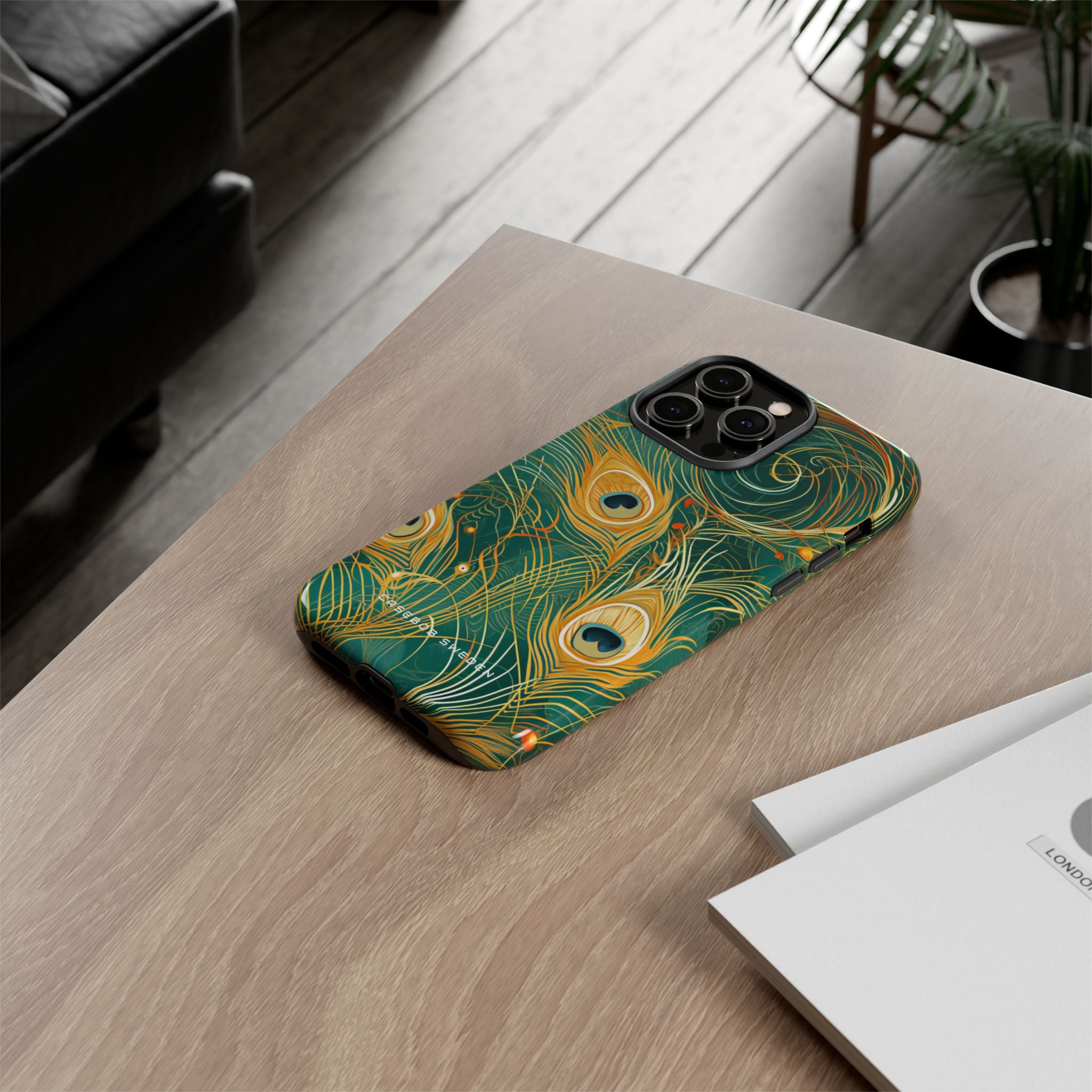 Peacock Elegance in Teal and Gold iPhone 14 - Tough Phone Case