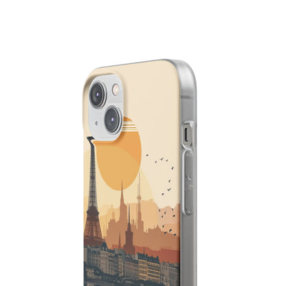 Eiffel Tower Silhouette with Birds and Sun Reflection iPhone 14 - Flexi Phone Case