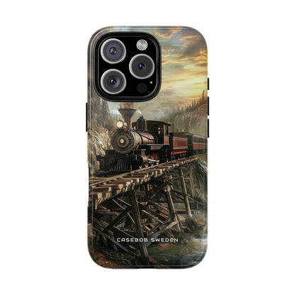 Vintage Steam Train Crossing Mountain Bridge iPhone 16 - Tough Phone Case