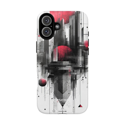 Crimson Gridlines Cityscape iPhone 16 - Tough