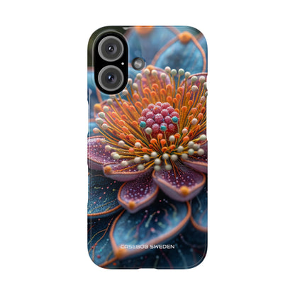 Blue-Orange Floral Swirl - Slim iPhone 16 Phone Case