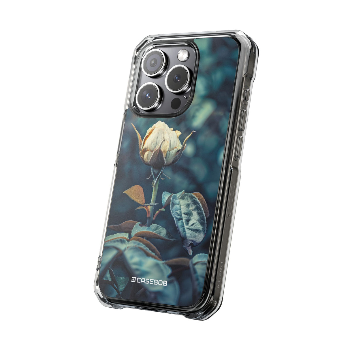 Teal Rosebud Serenade – Handyhülle für iPhone (Clear Impact – Magnetisch)