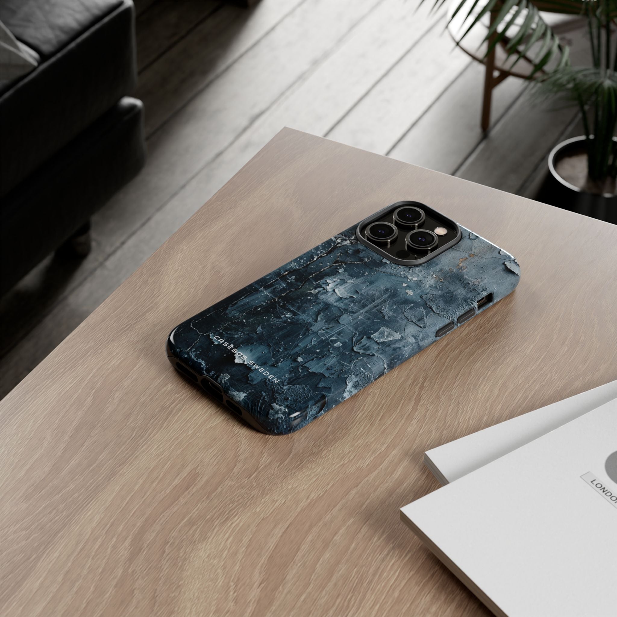 Weathered Blue Tapestry with Cracked Layers iPhone 14 - Tough Phone Case