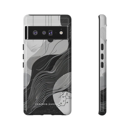 Fluid Rhythms: Monochrome Line Flow Google Pixel 6 - Tough Phone Case