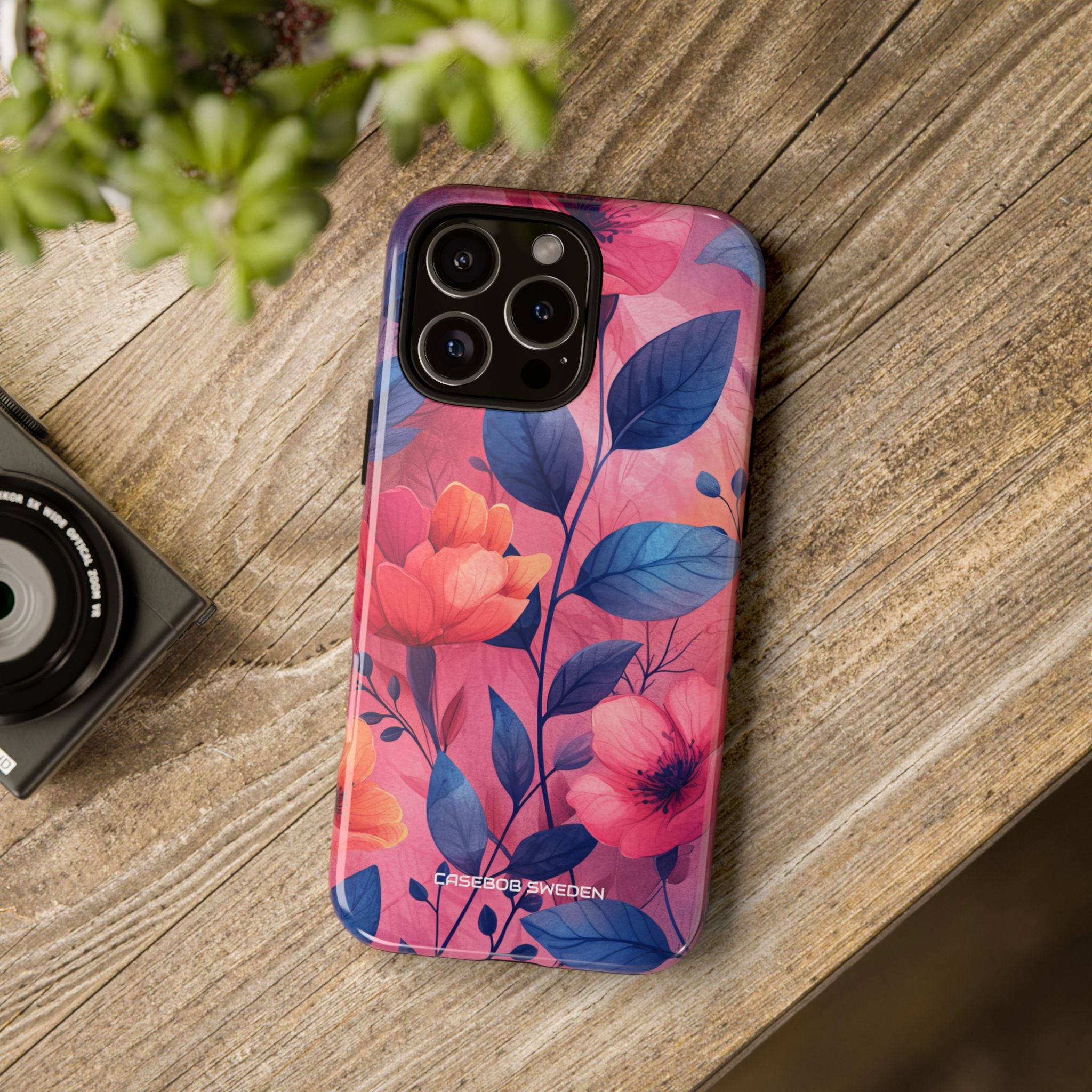 Pink Blue Floral - Tough iPhone 16 Phone Case