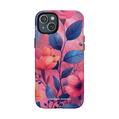 Pink Blue Floral - Tough + MagSafe® iPhone 15 Phone Case