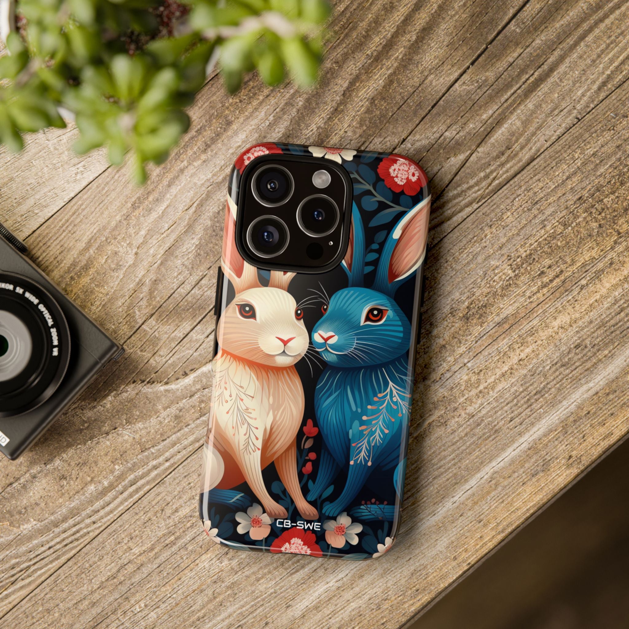 Rabbits Embrace Blossoms - iPhone Case