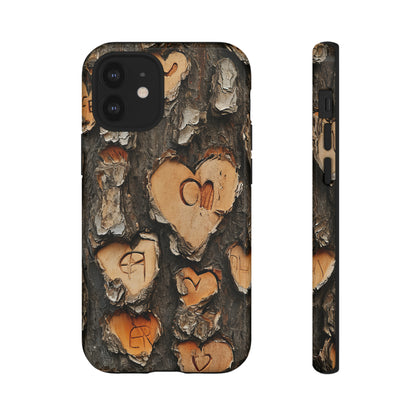 Carved Heart Trees & Initials - Protective Phone Case