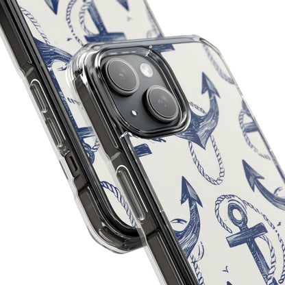 Navy Anchor Tapestry iPhone 15 - Impact Clear+