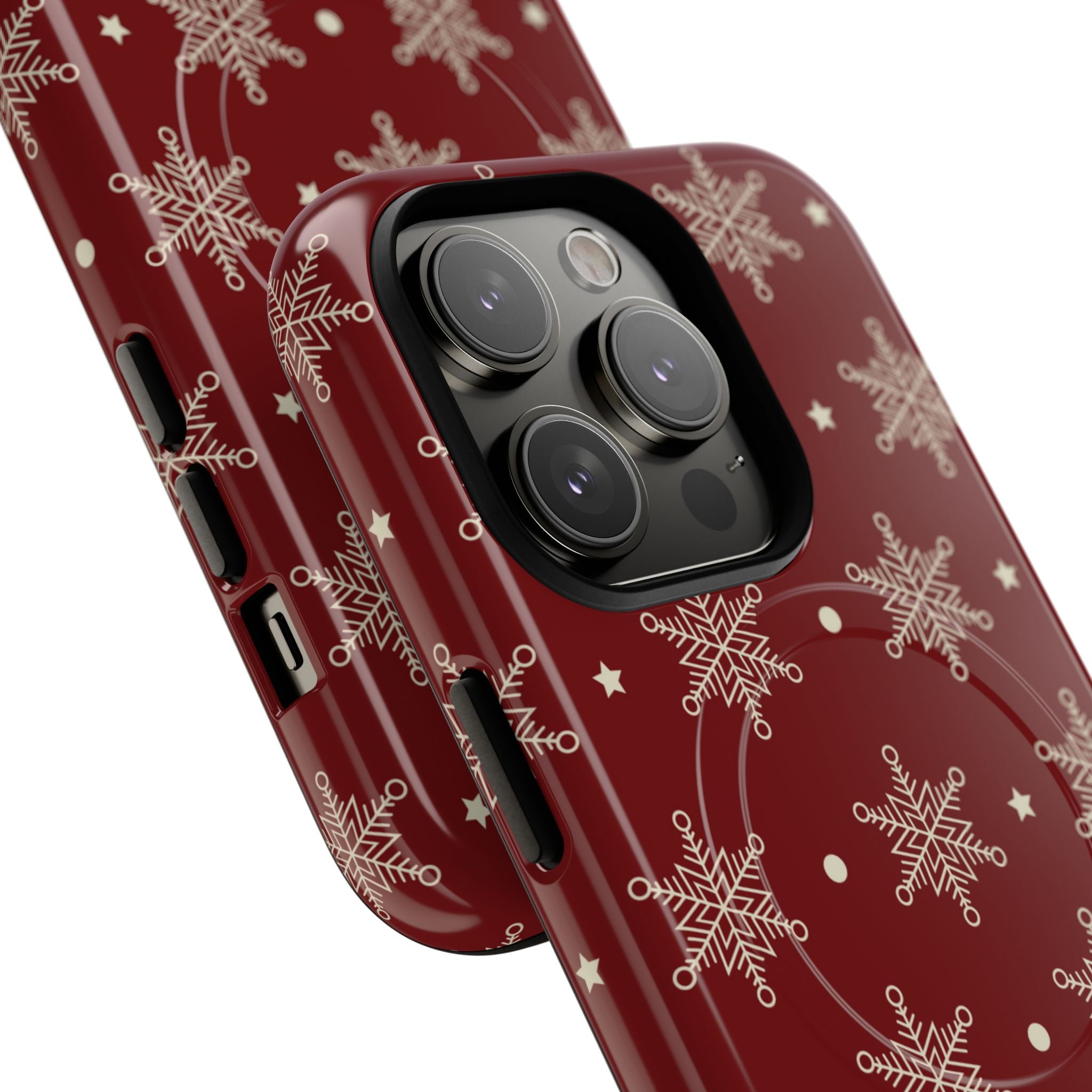 Cream Snowflake Crimson iPhone 14 Pro Case - Tough+