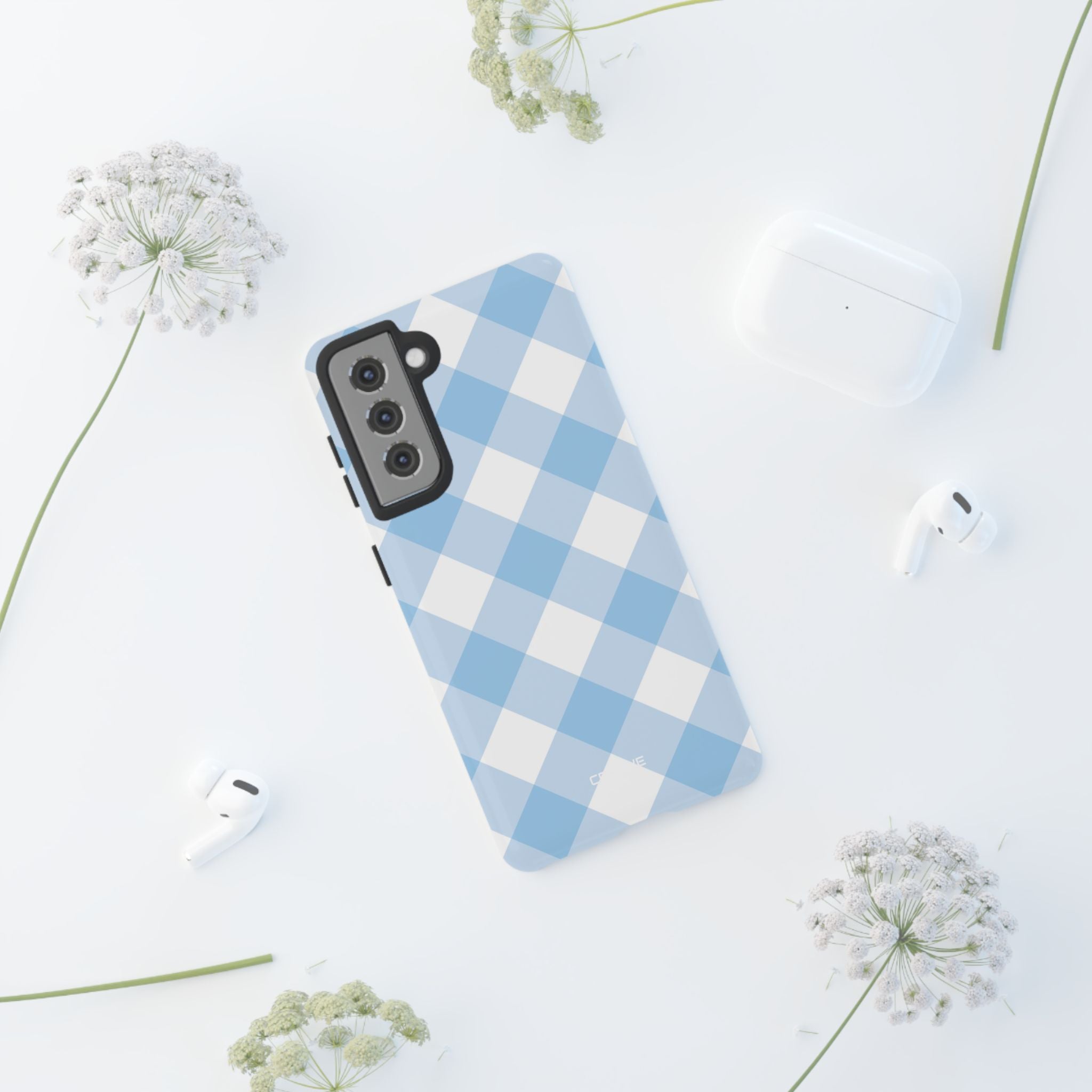 Soft Blue Gingham Elegance - Samsung Case