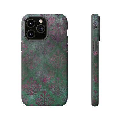 Green Damask Gothic Flower - Protective Phone Case