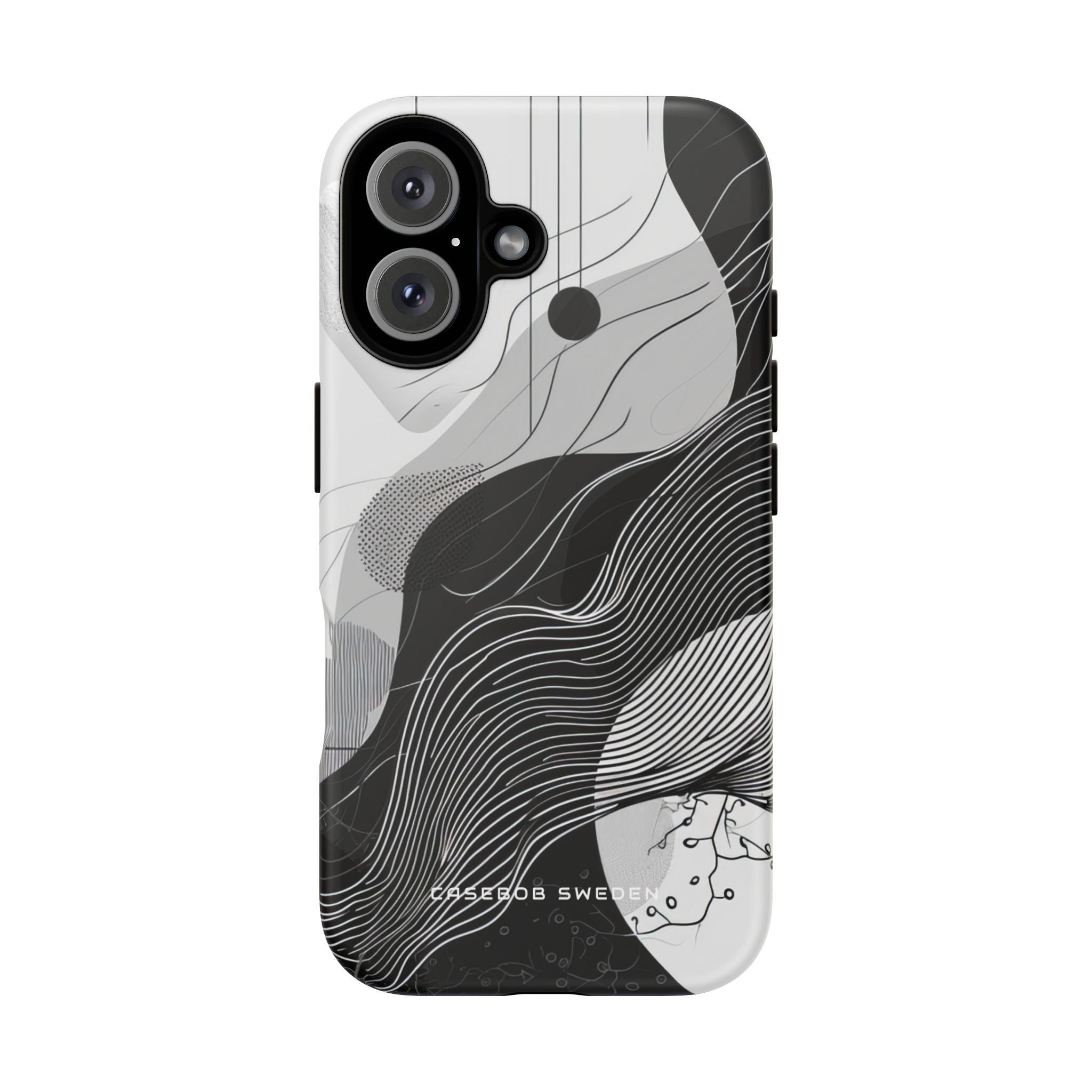 Fluid Rhythms: Monochrome Line Flow iPhone 16 - Tough Phone Case