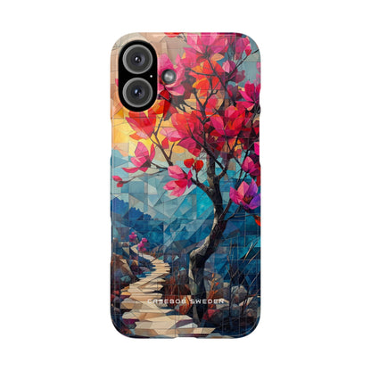 Vibrant Geometric Tree Landscape iPhone 16 - Slim Phone Case