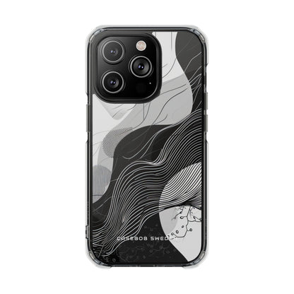 Fluid Rhythms: Monochrome Line Flow iPhone 14 - Clear Impact Phone Case