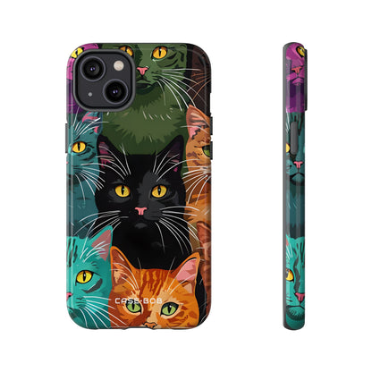 Teal Cat Grid iPhone 14 Plus Case - Tough
