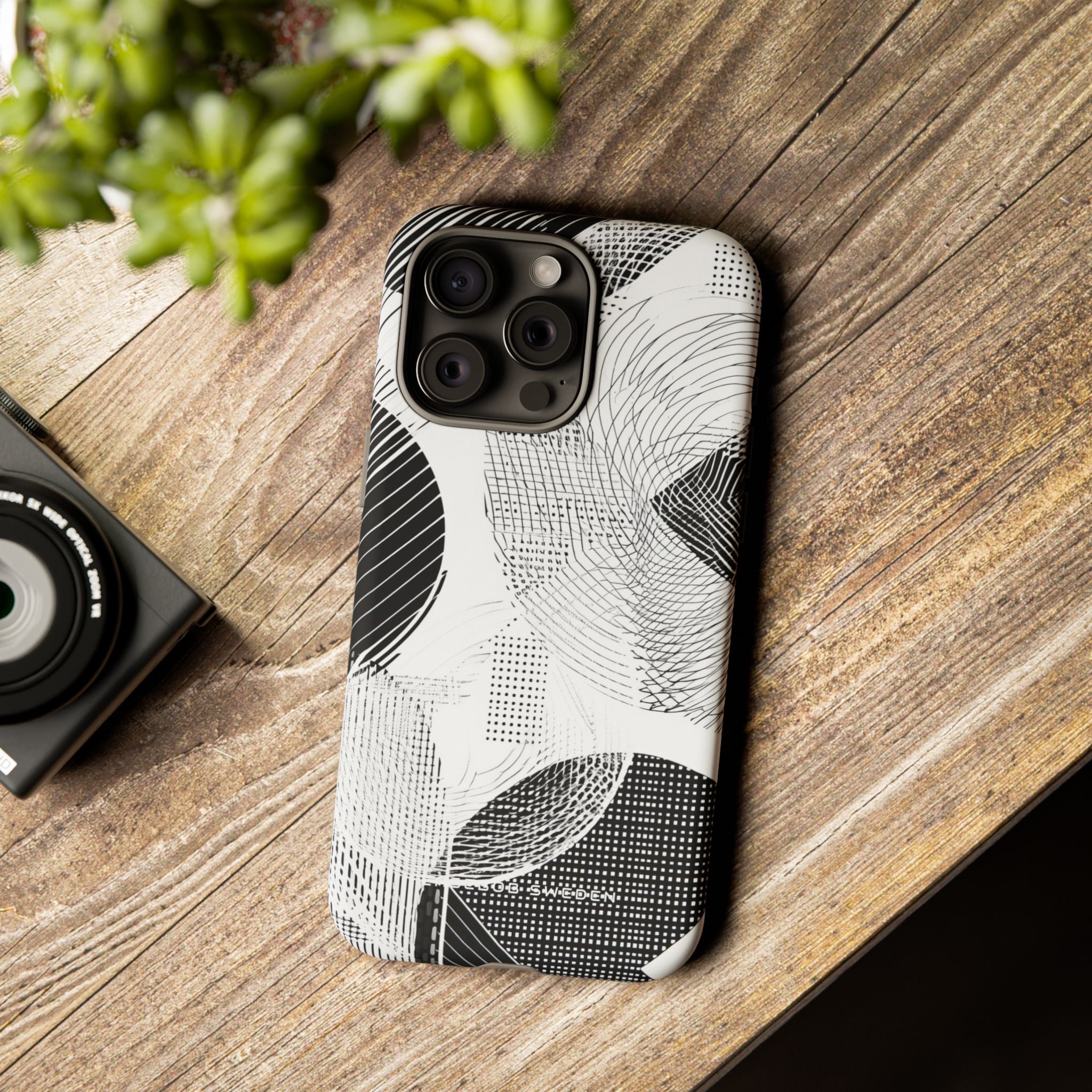 Geometric Monochrome Flow iPhone 15 - Tough Phone Case