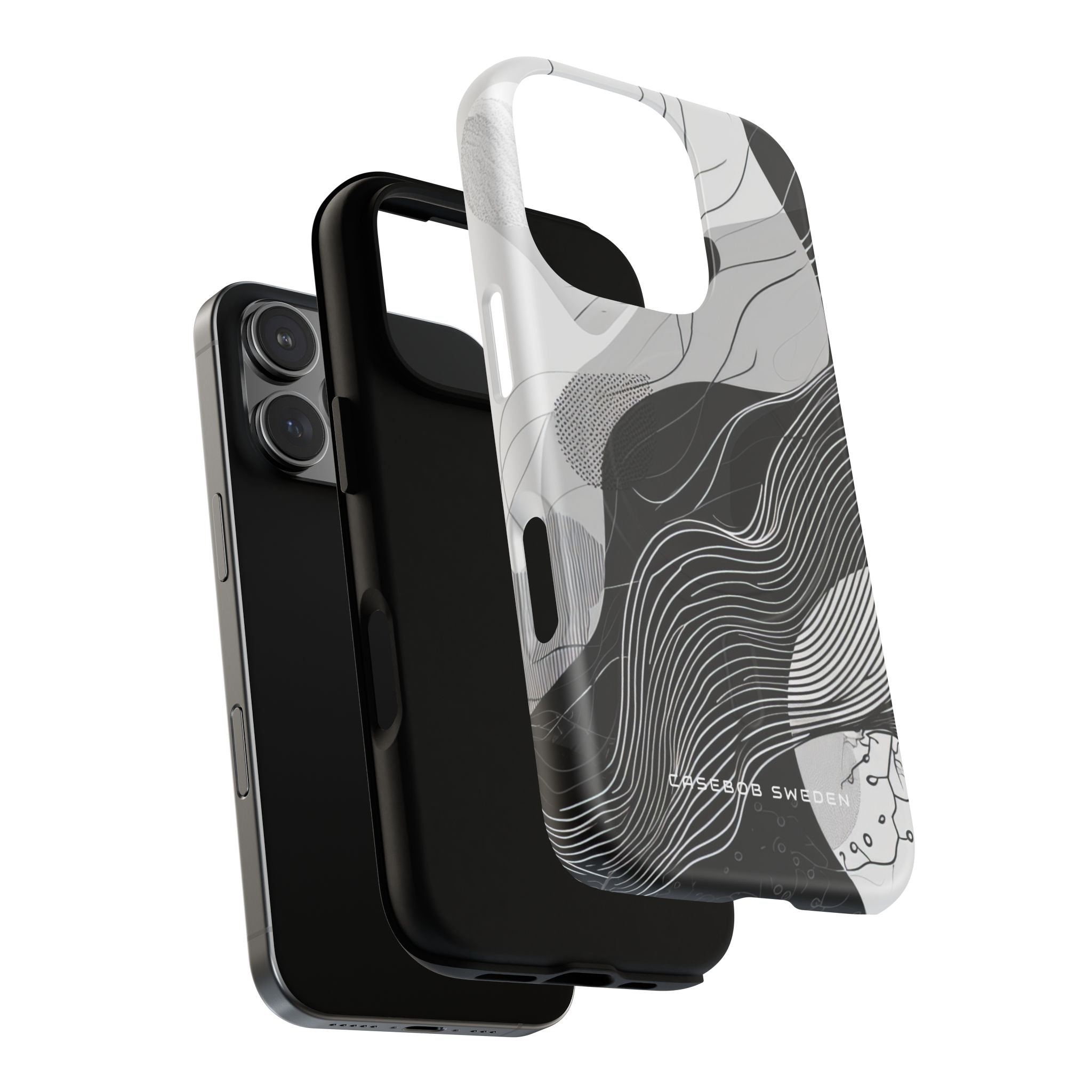 Fluid Rhythms: Monochrome Line Flow iPhone 16 | Tough+ Phone Case