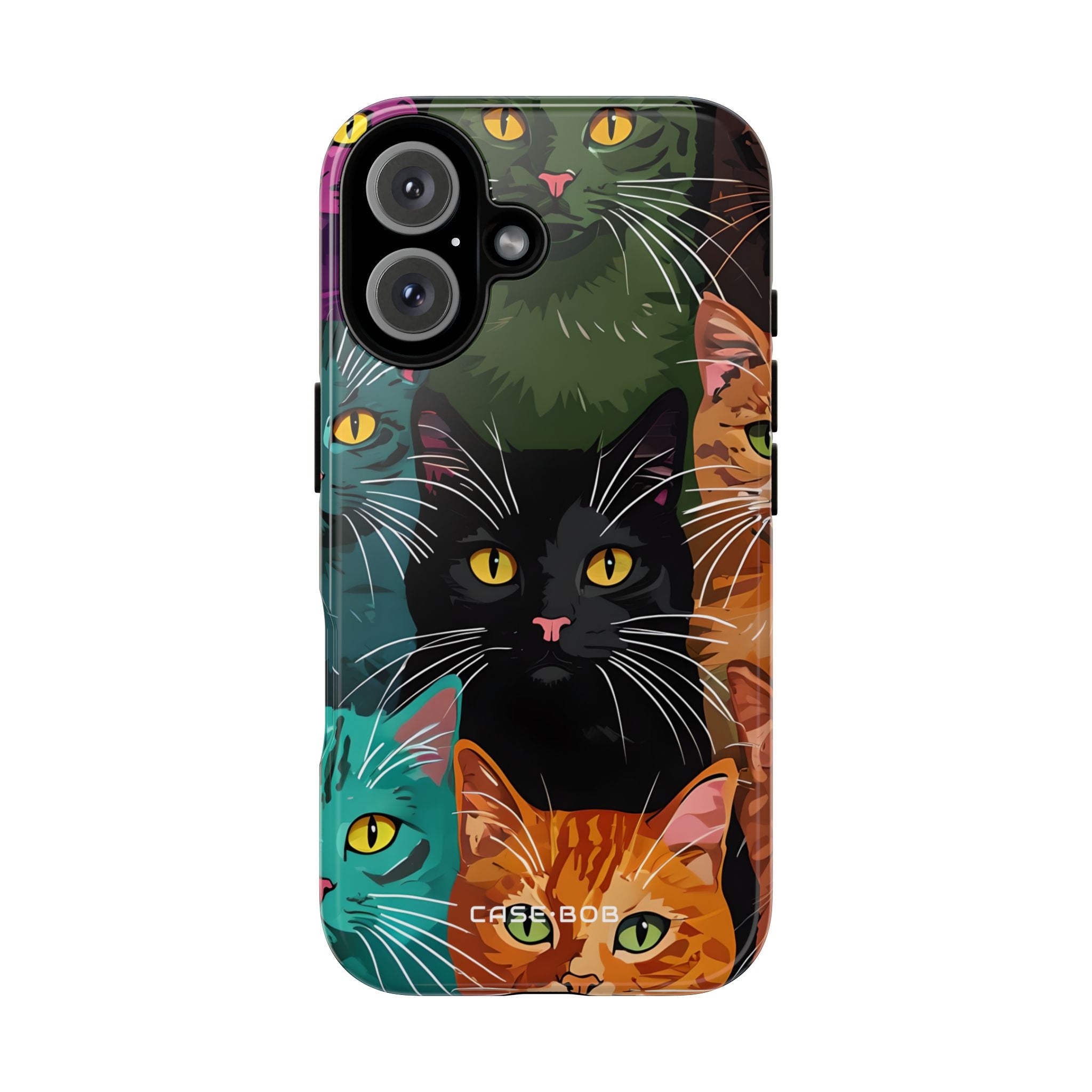 Teal Cat Grid iPhone 16 Plus Case - Tough