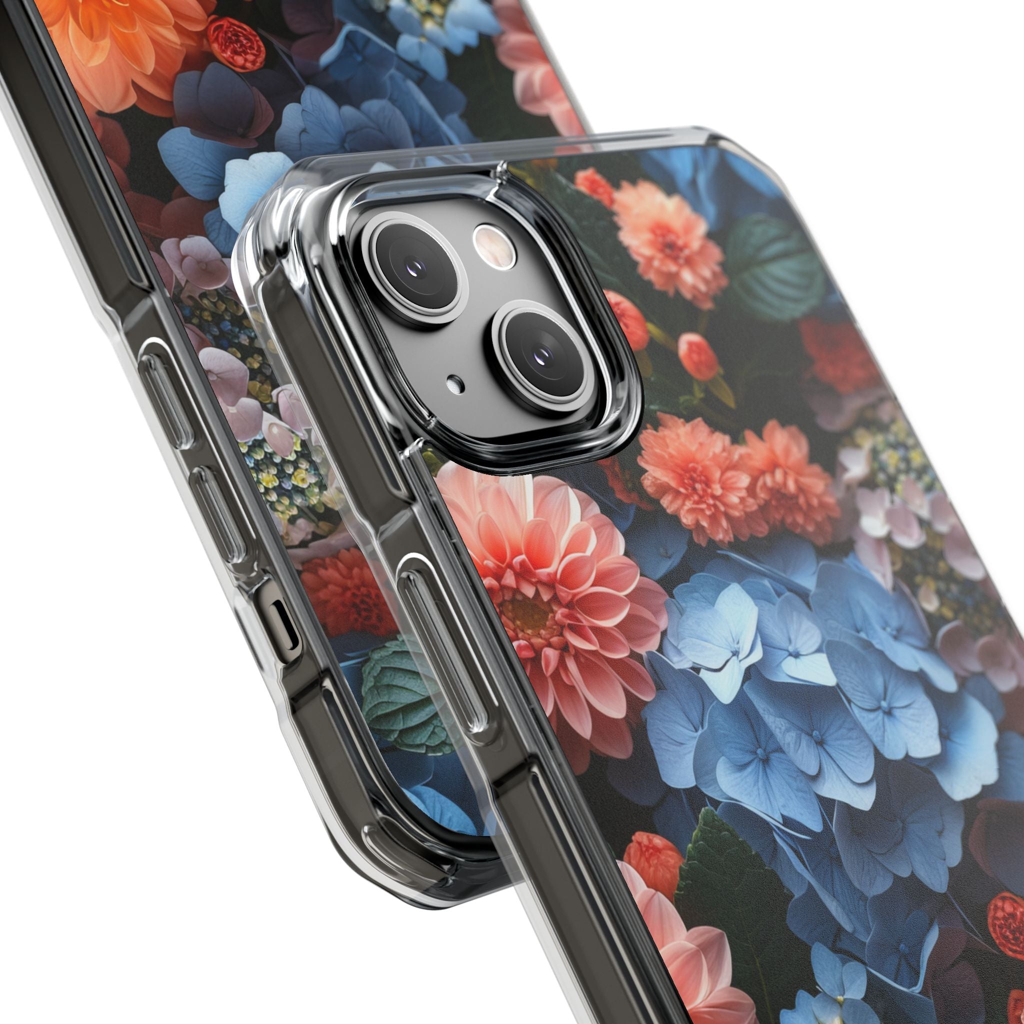 Blue Floral Bliss - Clear Impact iPhone 14 Phone Case