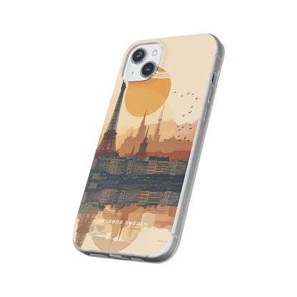 Eiffel Tower Silhouette with Birds and Sun Reflection iPhone 14 - Flexi Phone Case