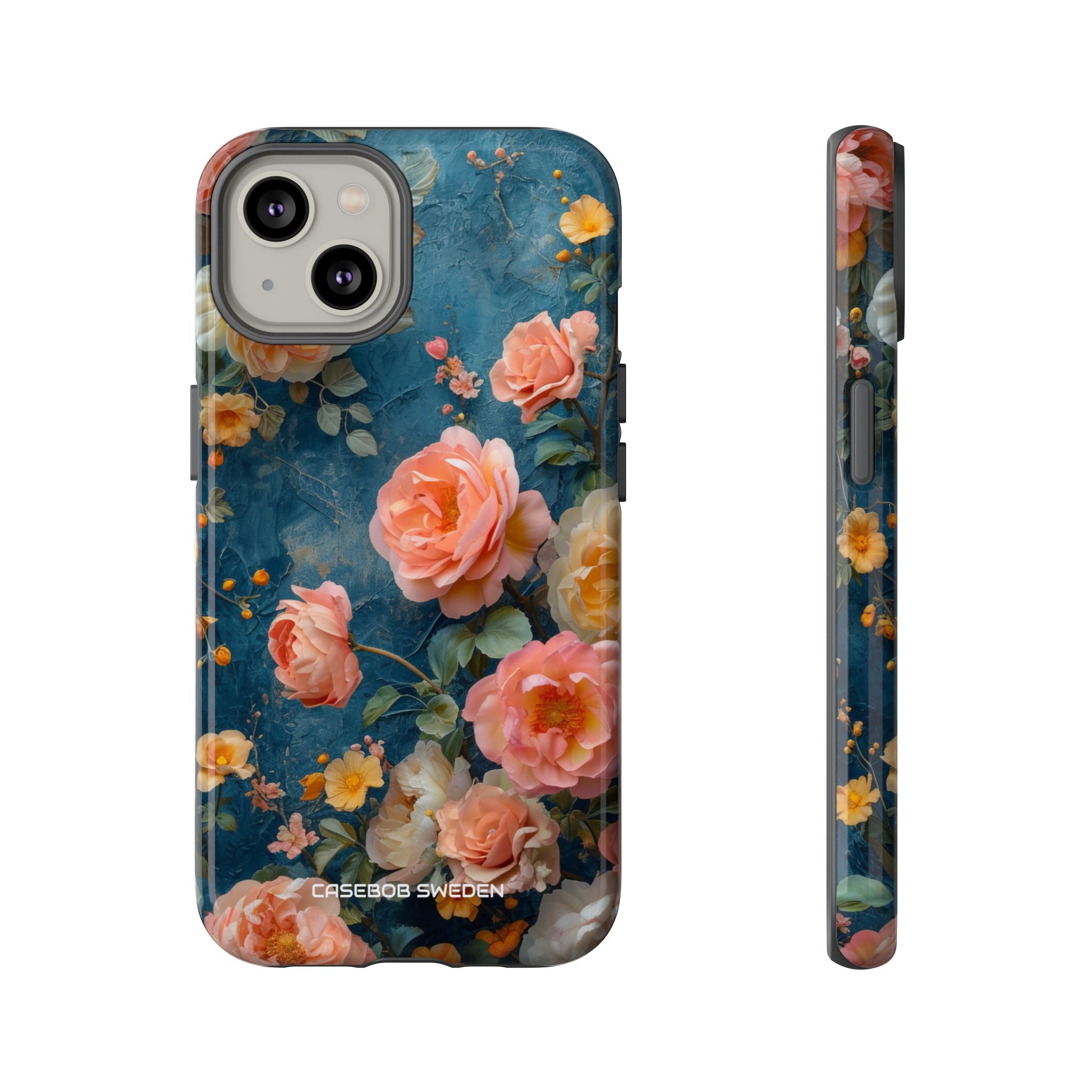 Blue Floral Elegance - Tough iPhone 14 Phone Case