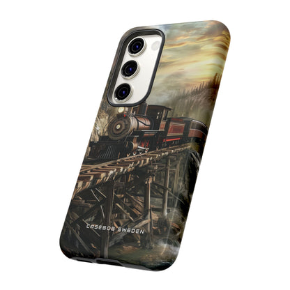 Vintage Steam Train Crossing Mountain Bridge Samsung S23 - Tough Phone Case