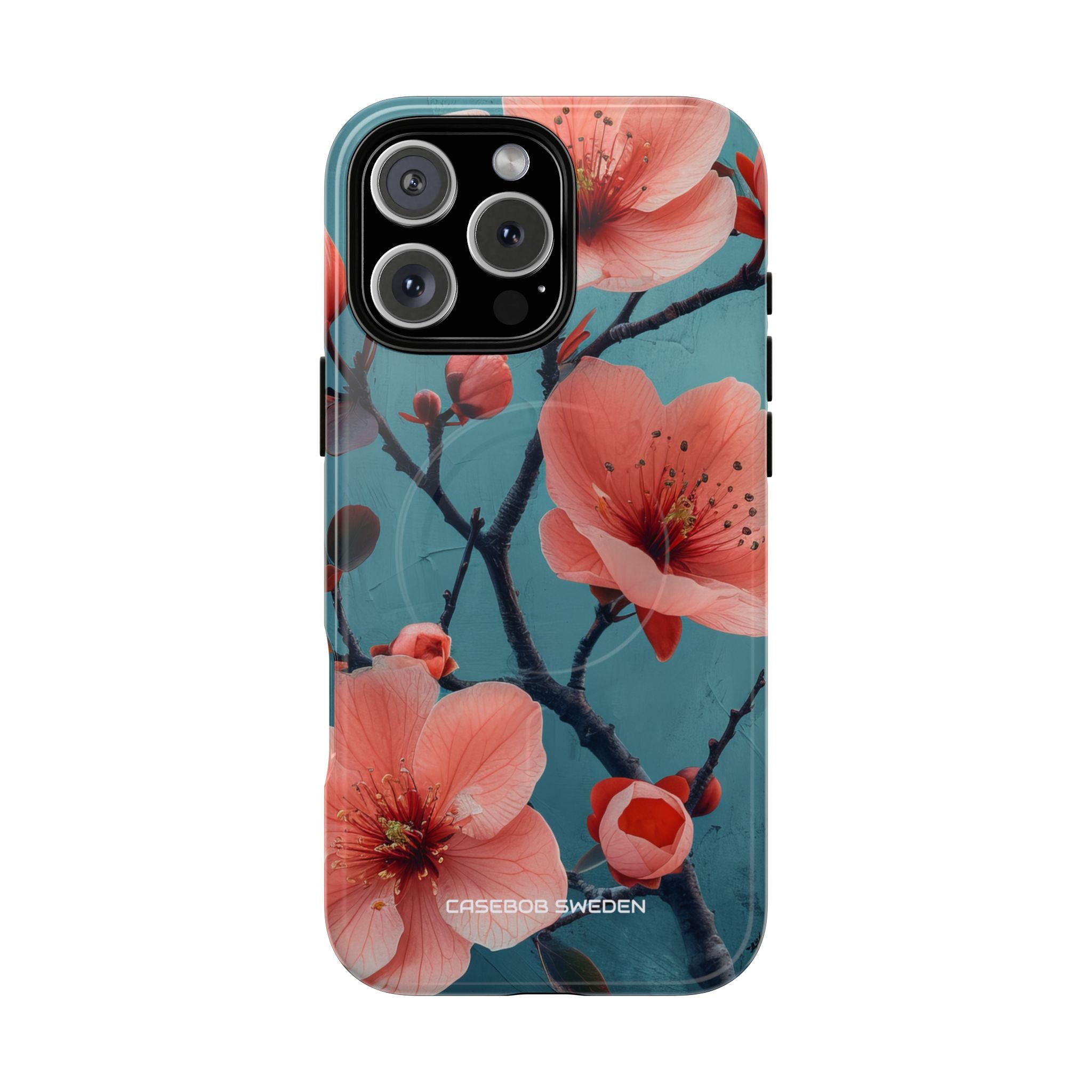 Teal Coral Blossom - Tough + MagSafe® iPhone 16 Phone Case