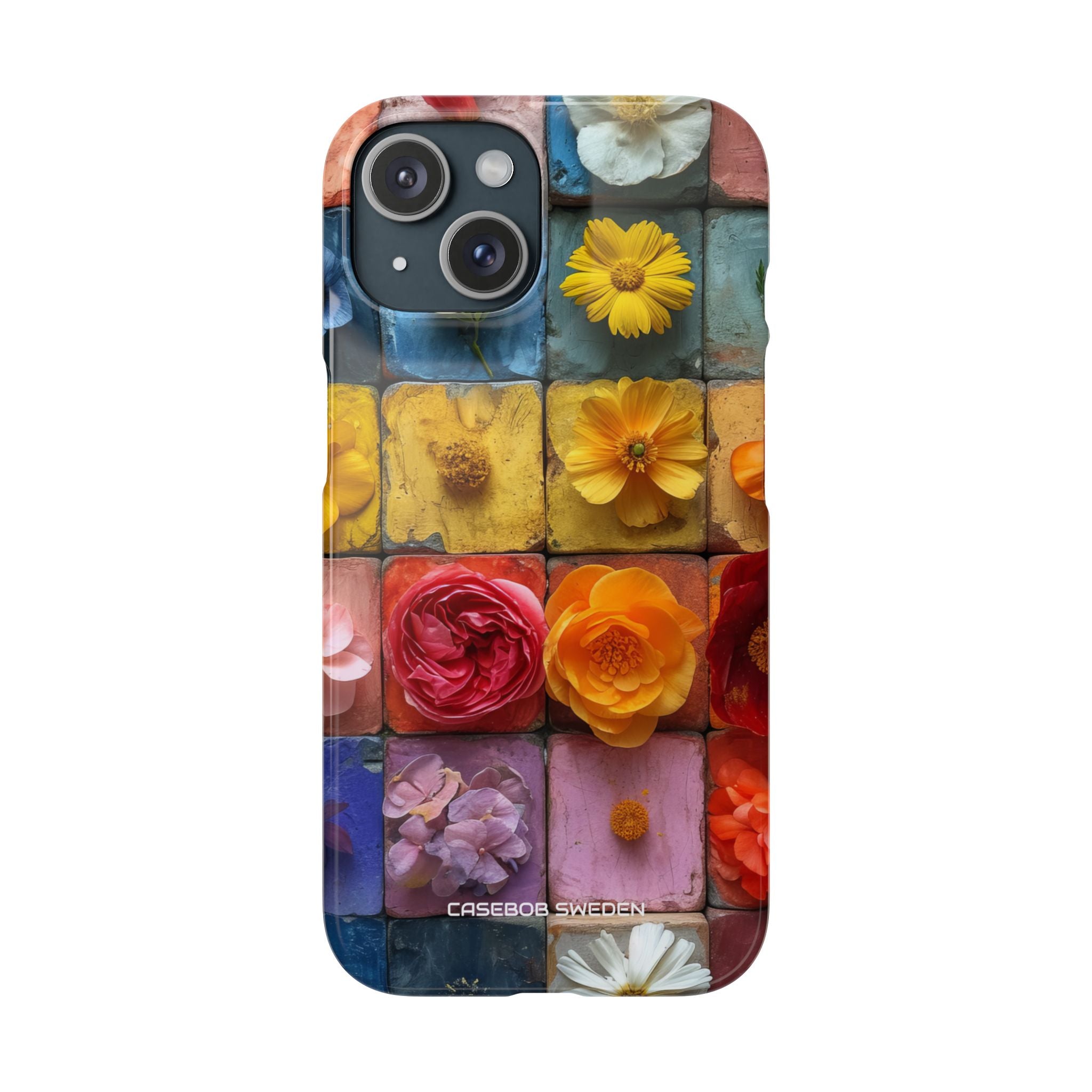 Vibrant Floral Tiles - Slim iPhone 15 Phone Case