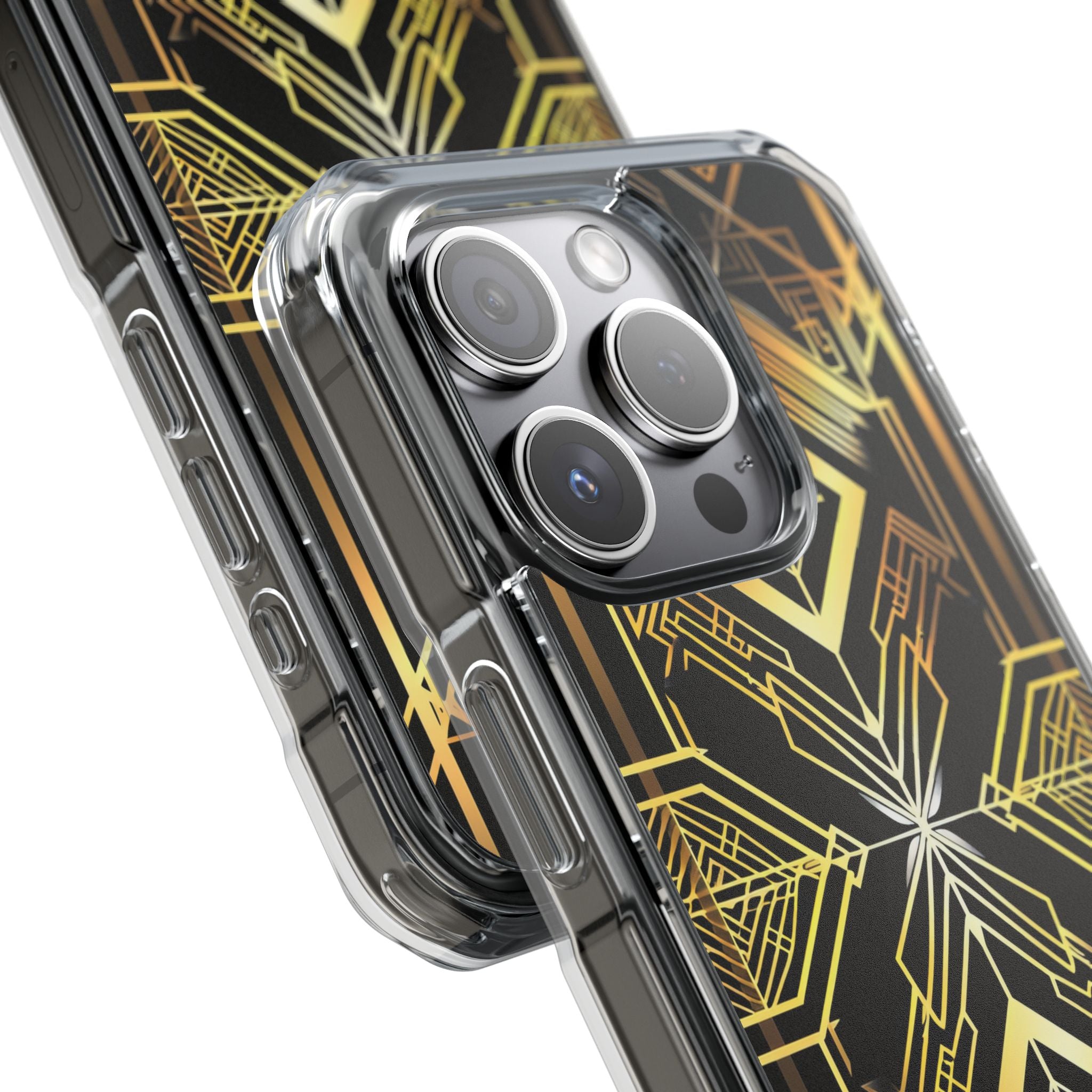 Golden Geometric Opulence iPhone 15 - Clear Impact Phone Case