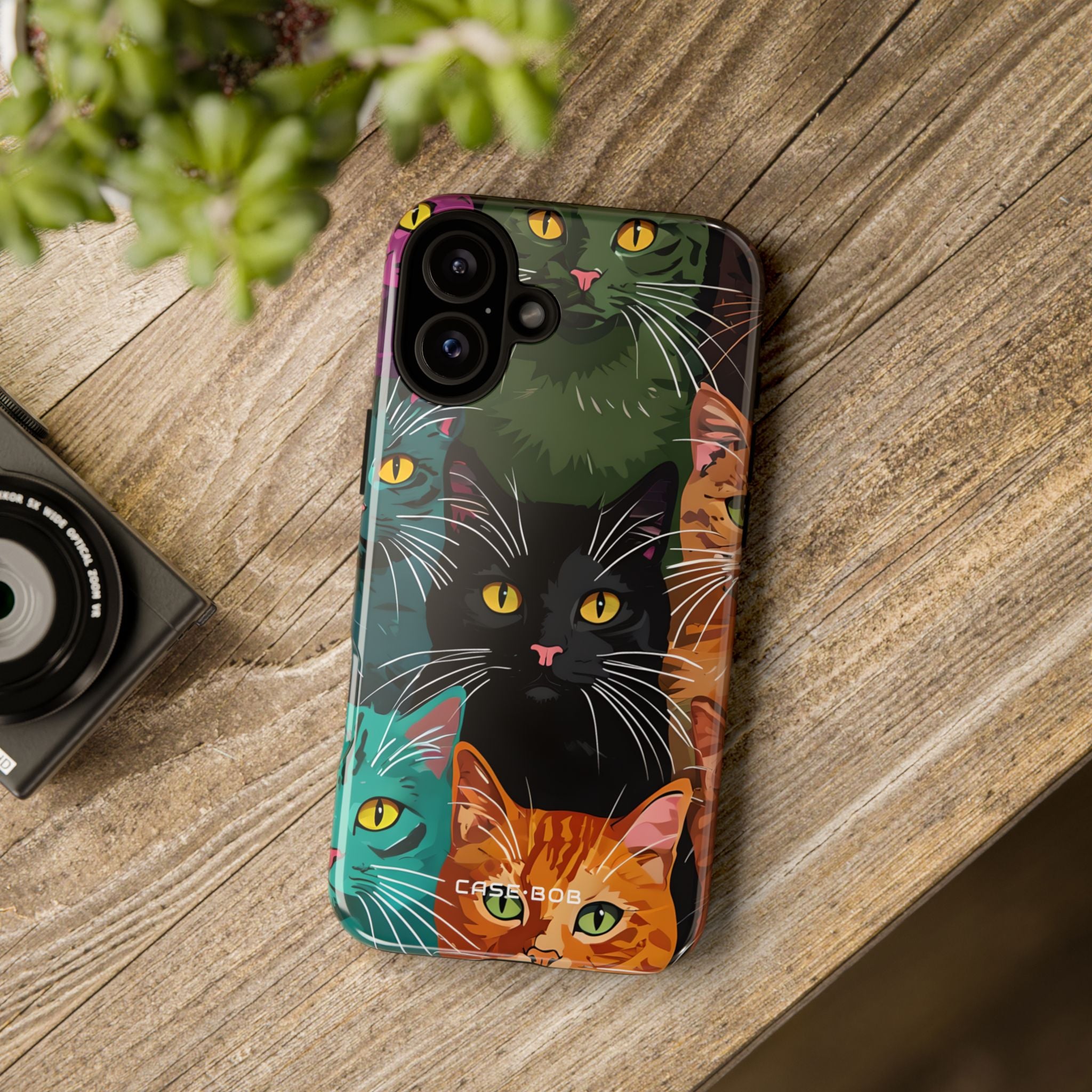 Cat Grid Teal iPhone 16 Plus Case - Tough