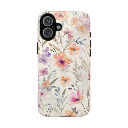 Soft Pink Floral Watercolor Design - Tough iPhone 16 Phone Case