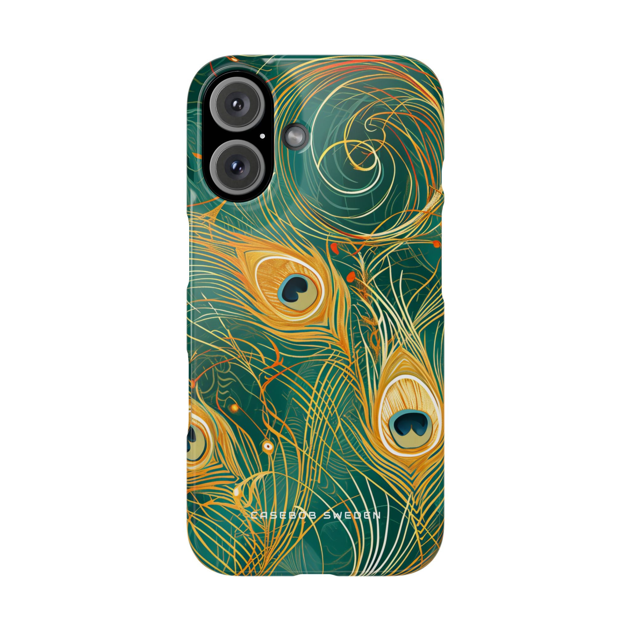 Peacock Elegance in Blaugrün und Gold iPhone 16 - Schlanke Handyhülle