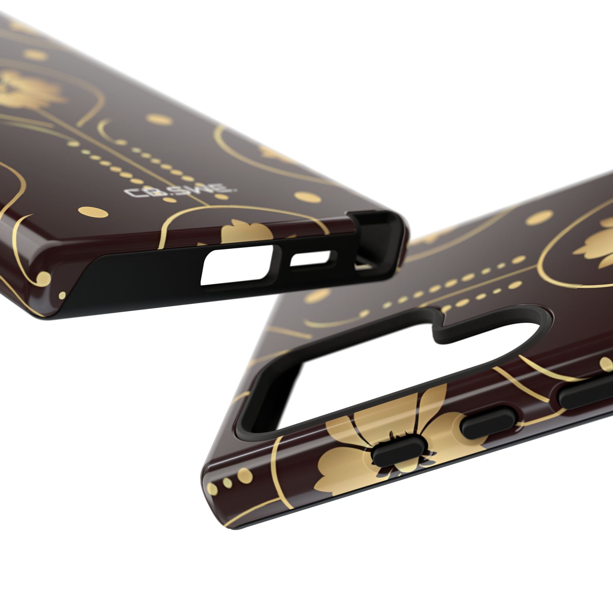 Elegant Gold Floral Symmetrical on Dark Brown Samsung S24 - Tough
