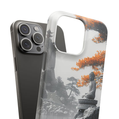 Zen Serenity: Tranquil Landscape with Buddha and Pagoda iPhone 15 - Slim Phone Case