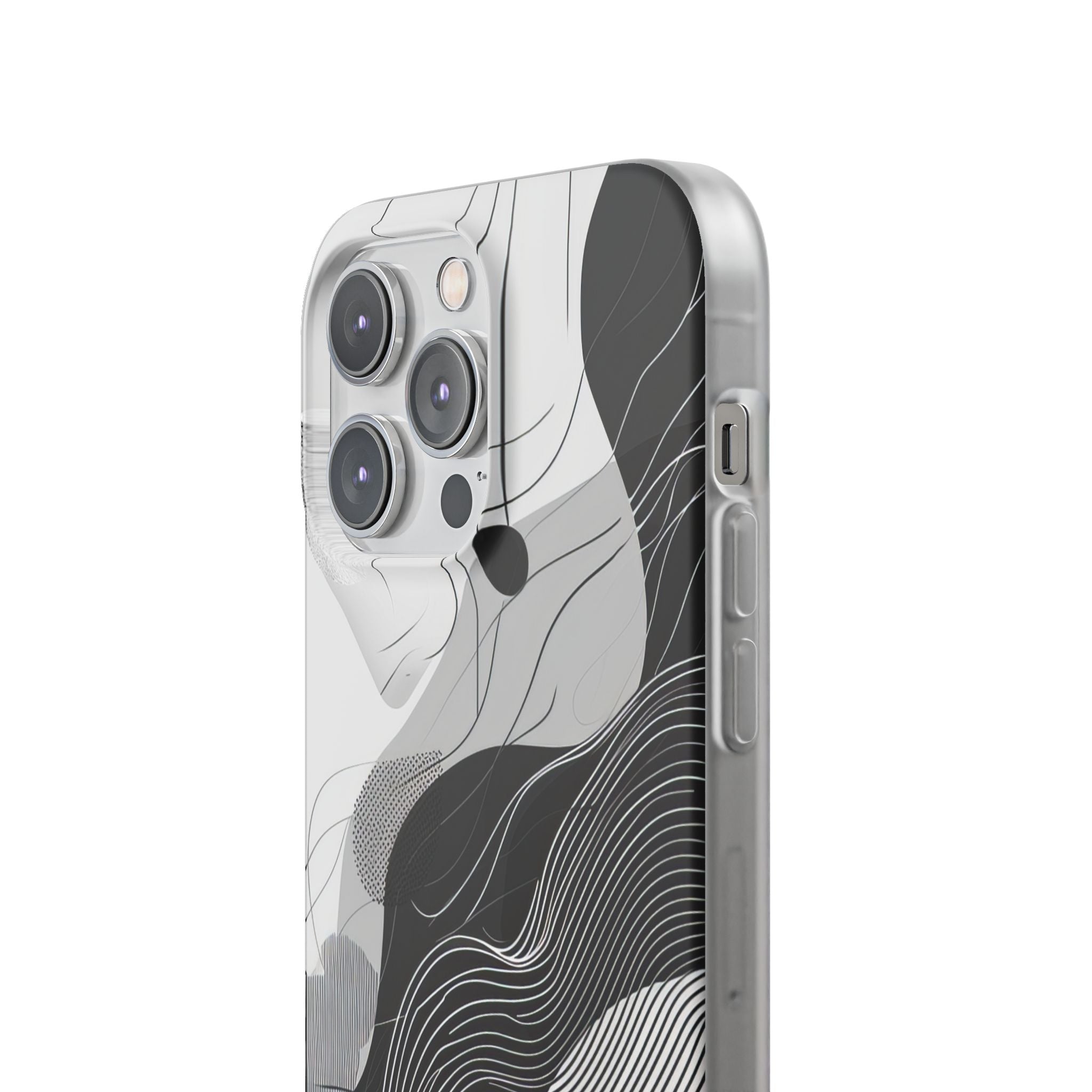 Fluid Rhythms: Monochrome Line Flow iPhone 14 - Flexi Phone Case