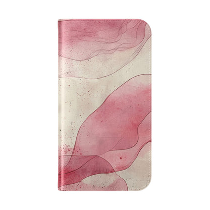 Crimson Ribbon Waves - iPhone 15 Case - Wallet